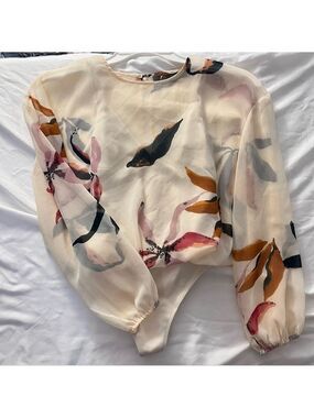 Aritzia Wilfred Floral Sheer Sleeve Blouson Bodysuit S